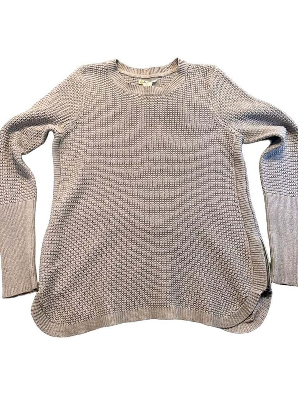 AKIA Waffle Knit Sweater Size L Gray Cotton Blend Side Zips Minimalist Casual